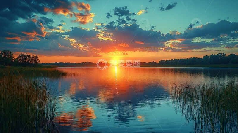 高清大图下载【趣麦麦图】日落湖景