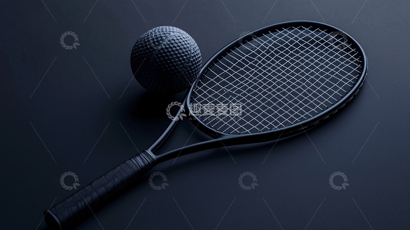 高清大图下载【趣麦麦图】黑色网球拍和球