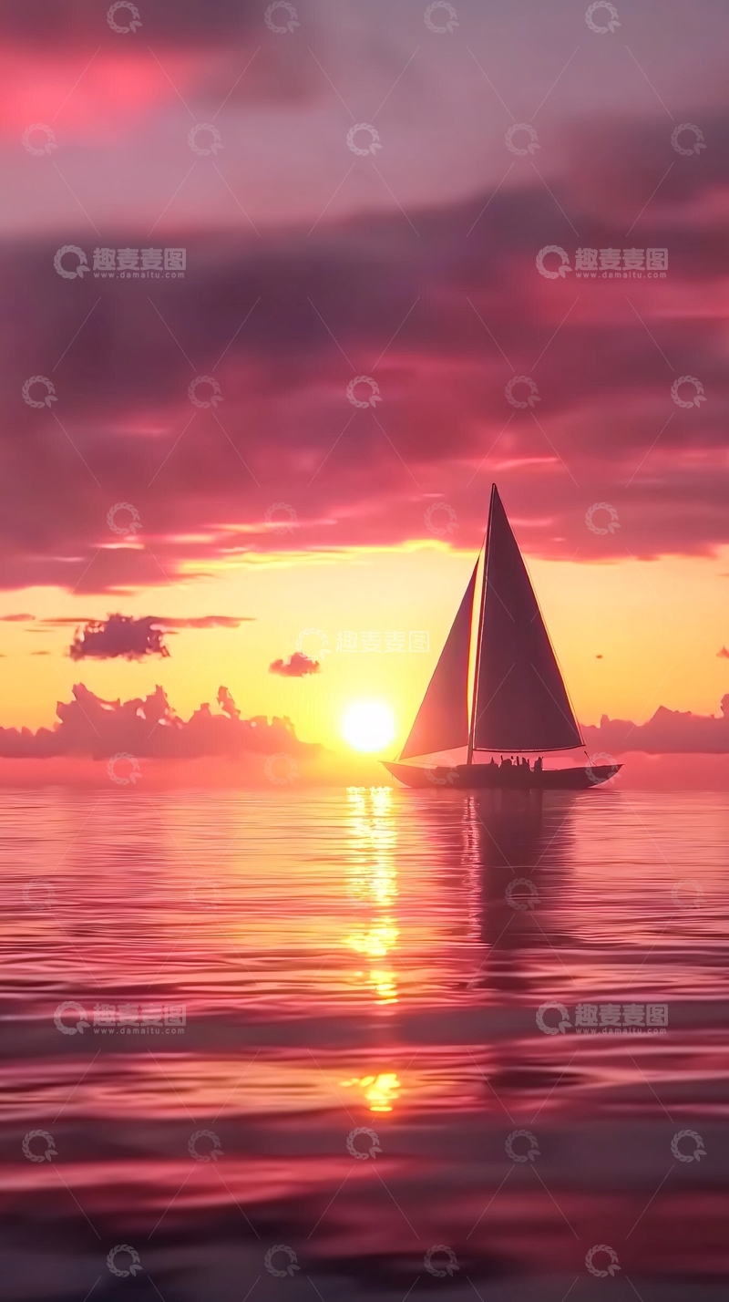 高清大图下载【趣麦麦图】夕阳西下帆船海景