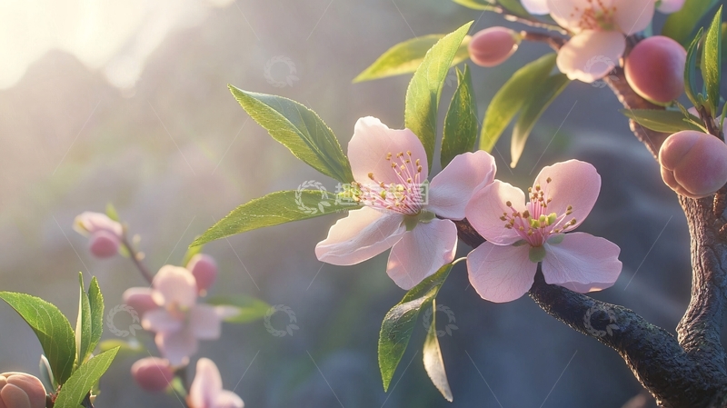 高清大图下载【趣麦麦图】阳光下的粉红色桃花