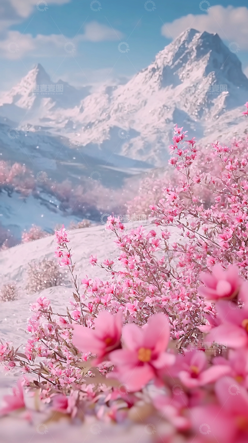 高清大图下载【趣麦麦图】雪山粉花