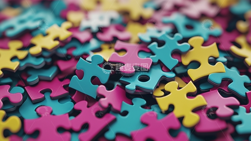 高清大图下载【趣麦麦图】彩色拼图碎片堆积