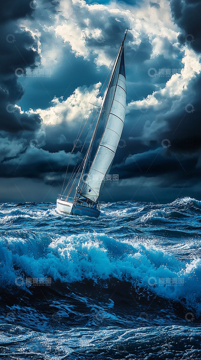 高清大图下载【趣麦麦图】暴风雨中的帆船