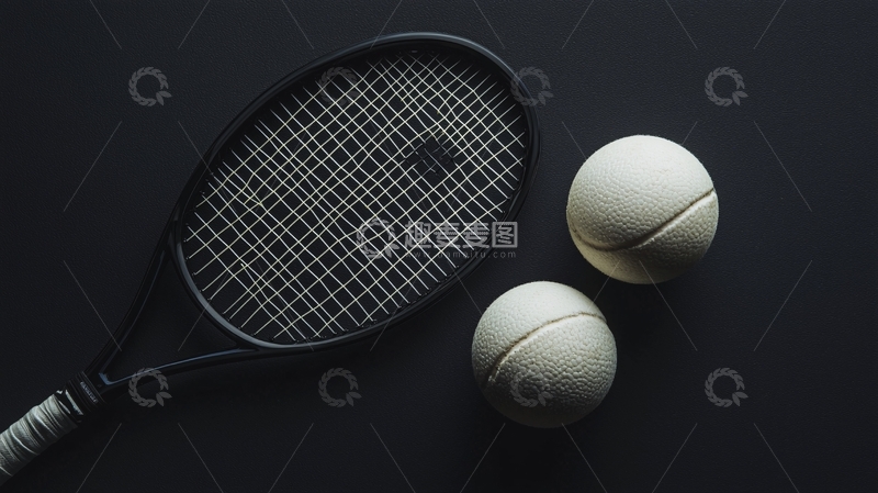 高清大图下载【趣麦麦图】黑色背景上的网球拍