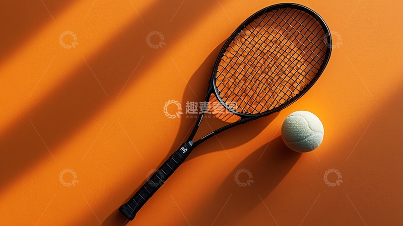 高清大图下载【趣麦麦图】橙色背景网球拍和网球
