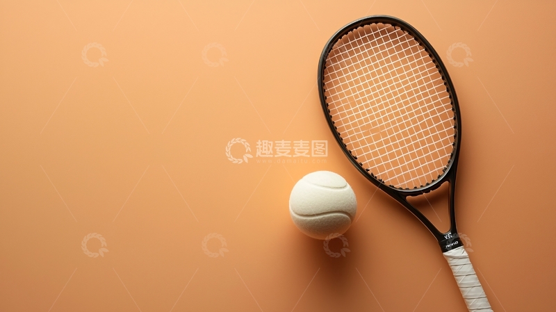 高清大图下载【趣麦麦图】网球拍和网球的简洁静物