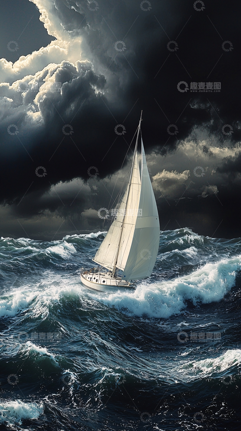 高清大图下载【趣麦麦图】暴风雨中航行的帆船