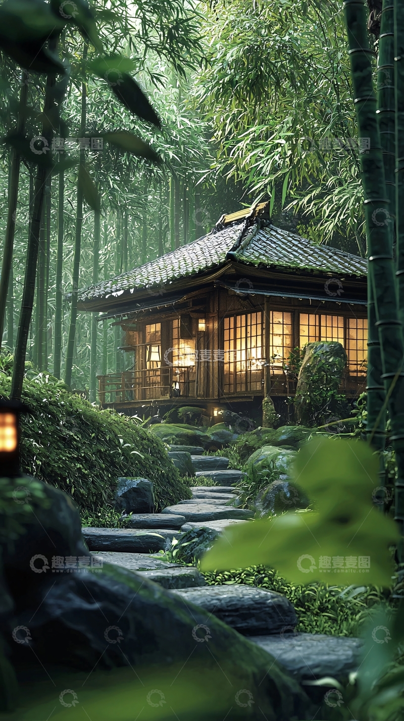 高清大图下载【趣麦麦图】竹林小屋