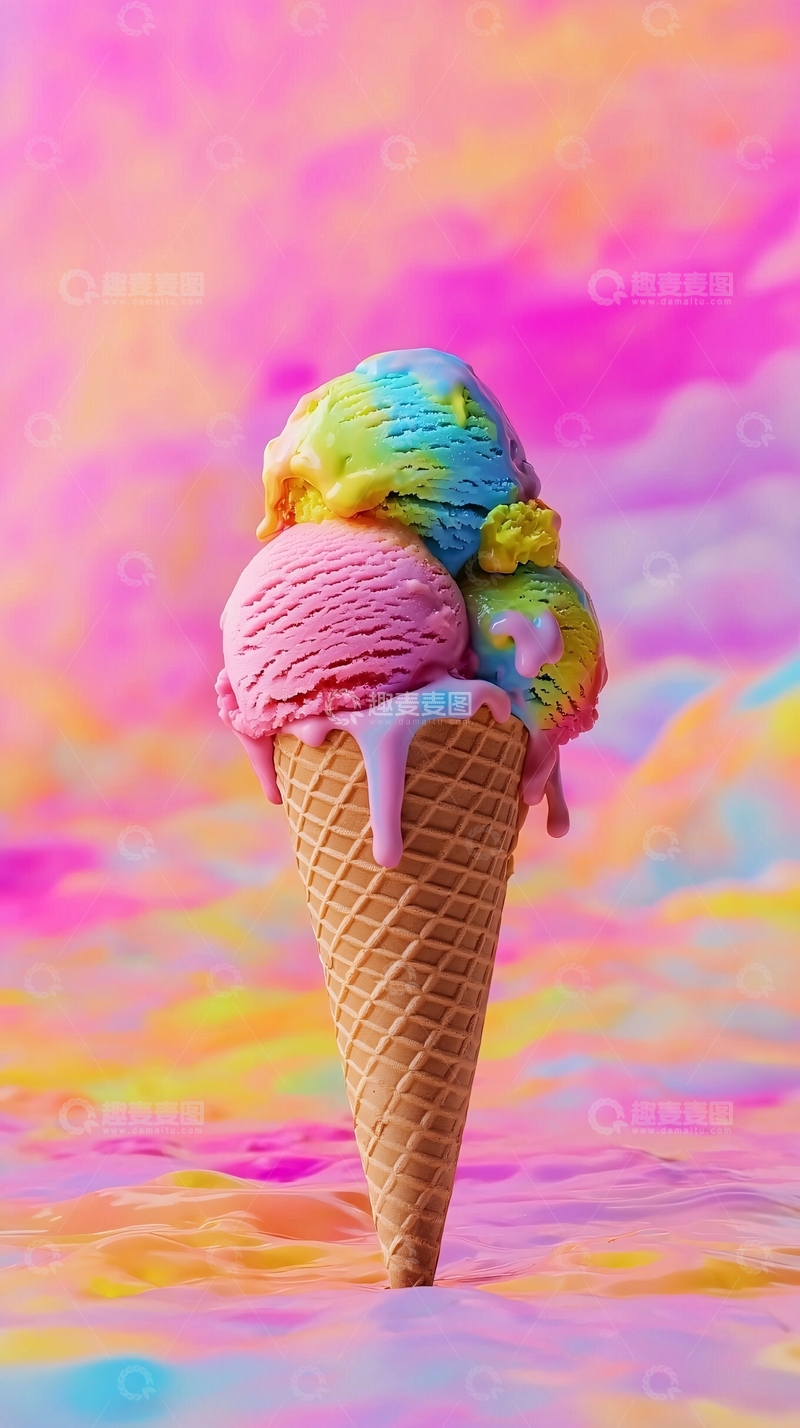 高清大图下载【趣麦麦图】彩虹冰淇淋圣代
