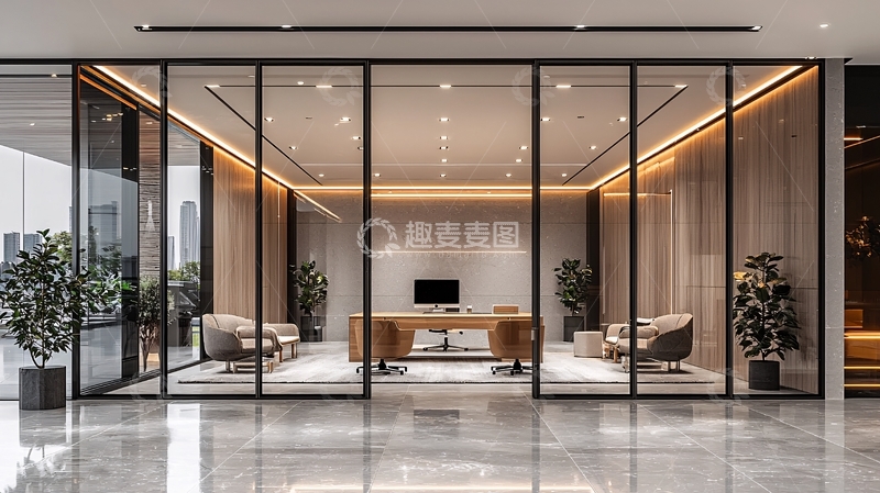 高清大图下载【趣麦麦图】现代简约办公室玻璃隔断