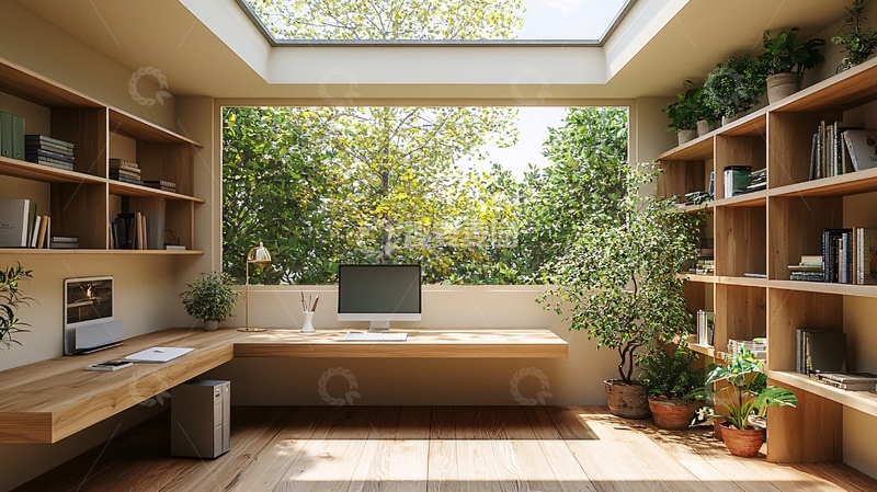 高清大图下载【趣麦麦图】阳光照进的居家办公空间