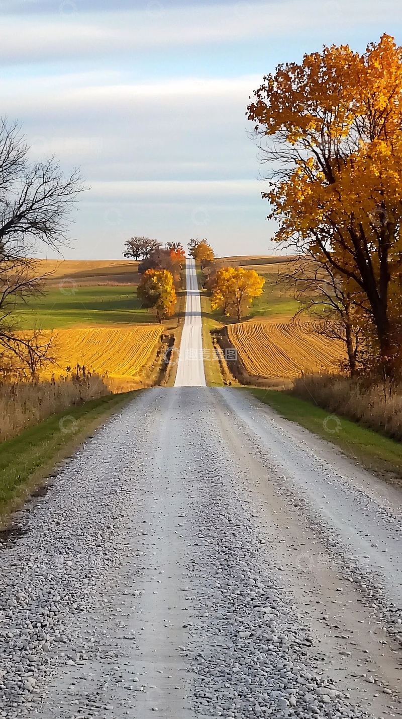 高清大图下载【趣麦麦图】秋日乡间土路延伸远方