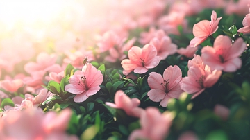 阳光下的粉色杜鹃花丛