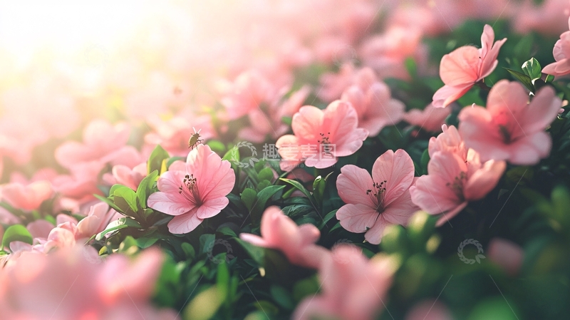 高清大图下载【趣麦麦图】阳光下的粉色杜鹃花丛
