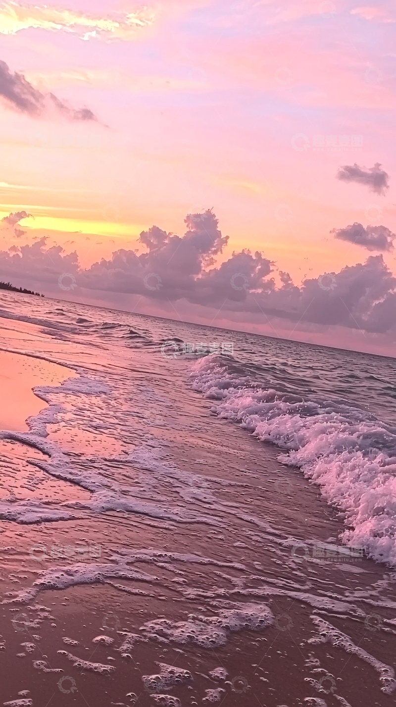 高清大图下载【趣麦麦图】粉色海滩日落