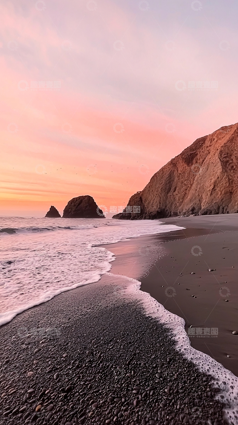 高清大图下载【趣麦麦图】日落海滩岩石
