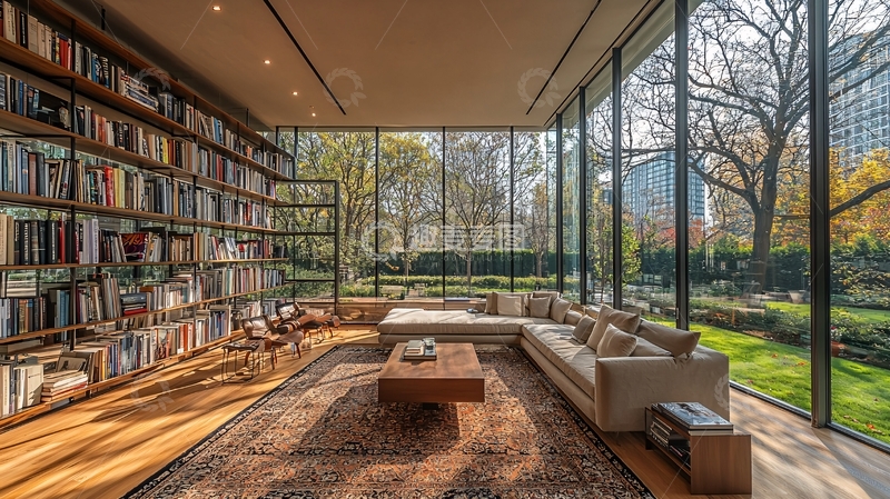 高清大图下载【趣麦麦图】落地窗书房