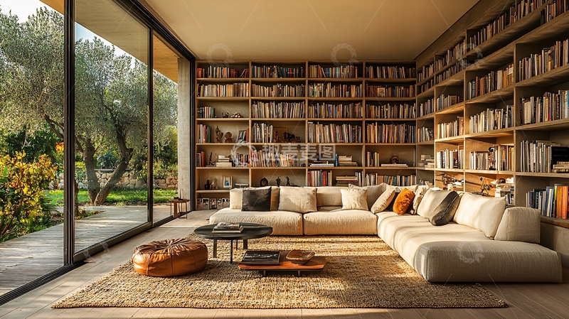 高清大图下载【趣麦麦图】宽敞明亮的家庭图书馆