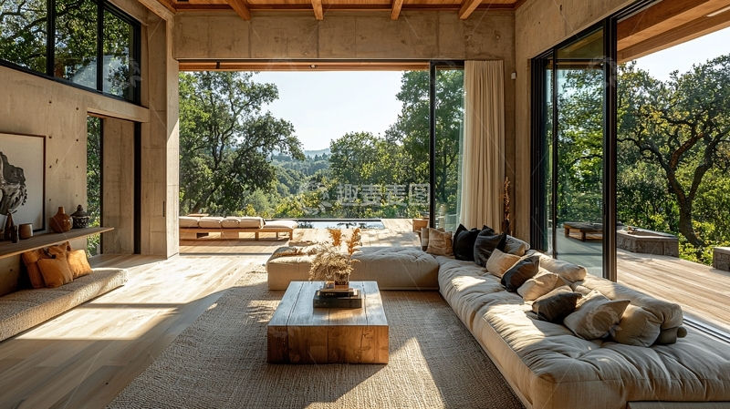 高清大图下载【趣麦麦图】极简风落地窗客厅