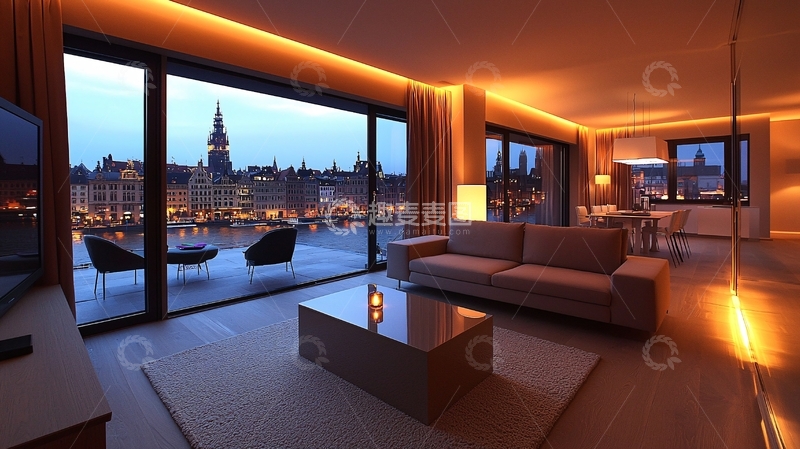 高清大图下载【趣麦麦图】现代风格客厅夜景