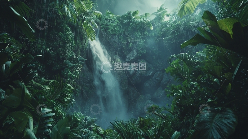 高清大图下载【趣麦麦图】热带雨林瀑布