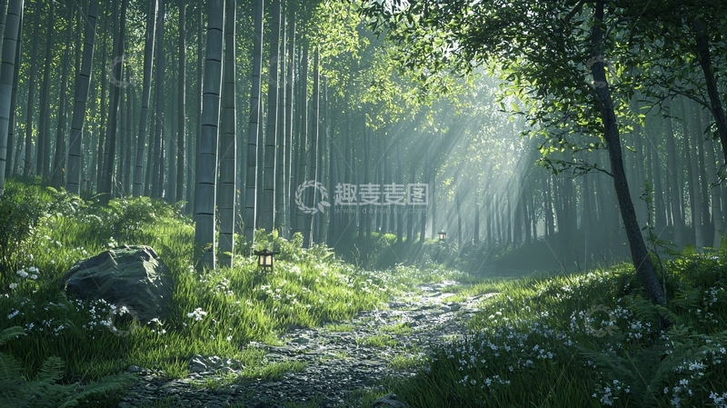 高清大图下载【趣麦麦图】阳光透过树林