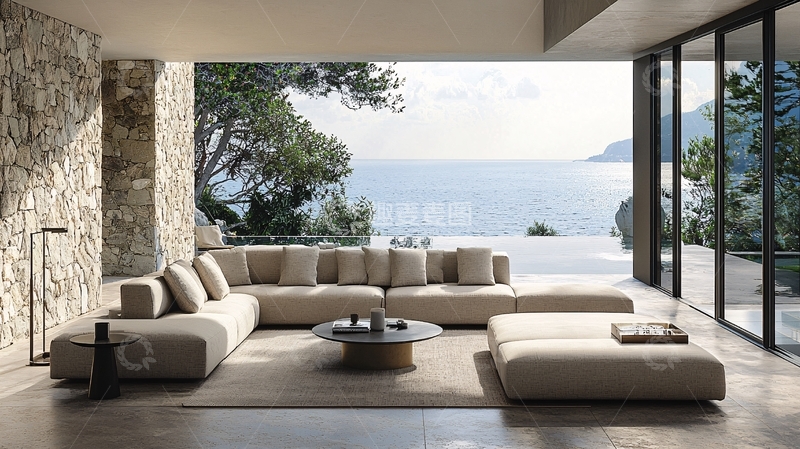 高清大图下载【趣麦麦图】海景别墅客厅全景