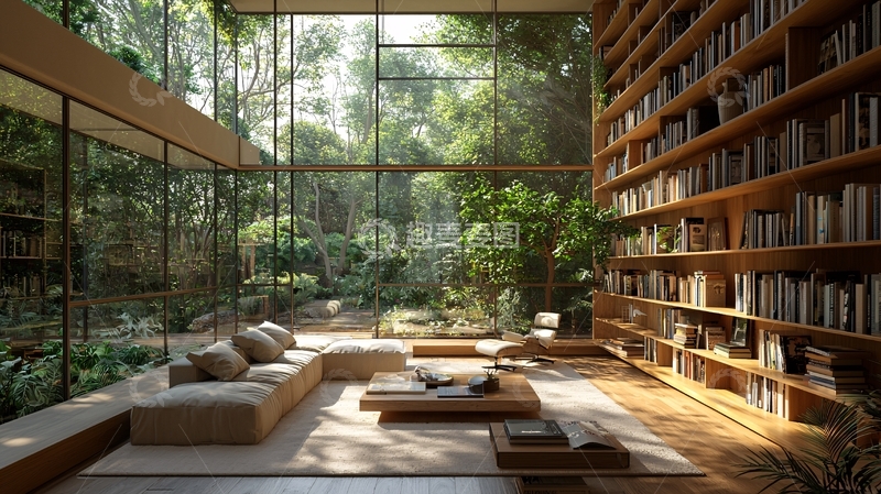 高清大图下载【趣麦麦图】自然光线下的现代图书馆