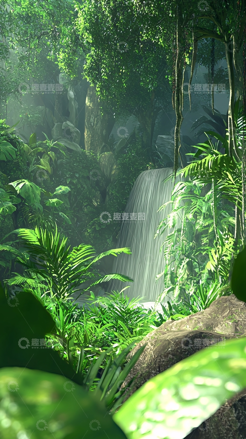 高清大图下载【趣麦麦图】热带雨林瀑布