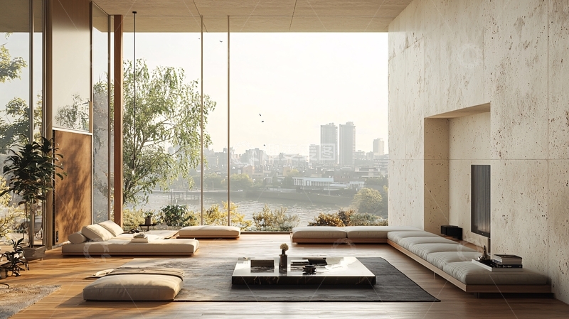 高清大图下载【趣麦麦图】极简落地窗豪华客厅