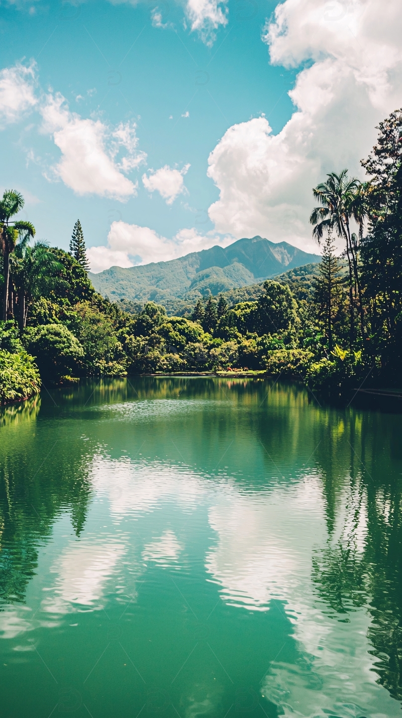 高清大图下载【趣麦麦图】山峦叠翠倒映湖水