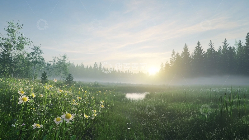高清大图下载【趣麦麦图】清晨雾气森林草原
