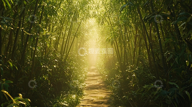 高清大图下载【趣麦麦图】阳光透过竹林小路