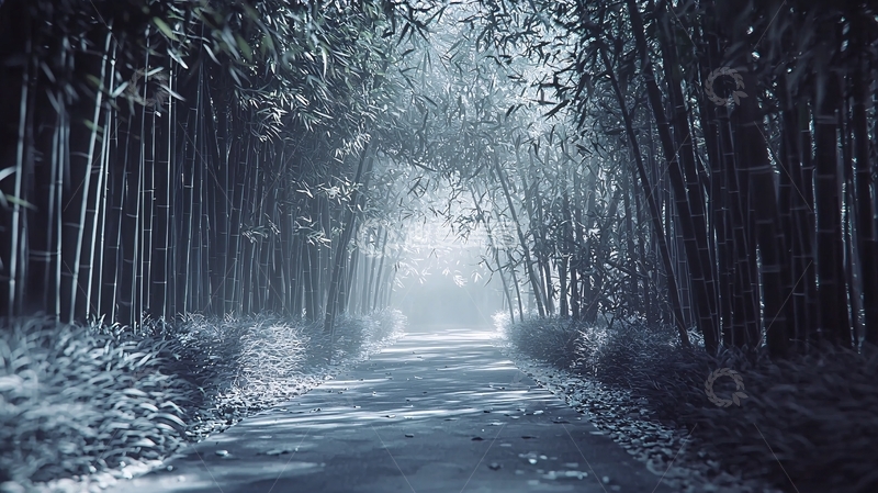 高清大图下载【趣麦麦图】雾气朦胧的竹林小路