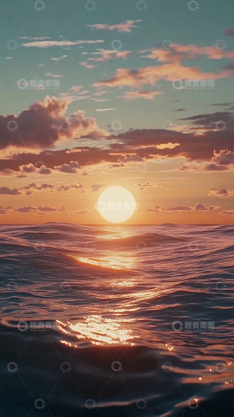 高清大图下载【趣麦麦图】海面落日