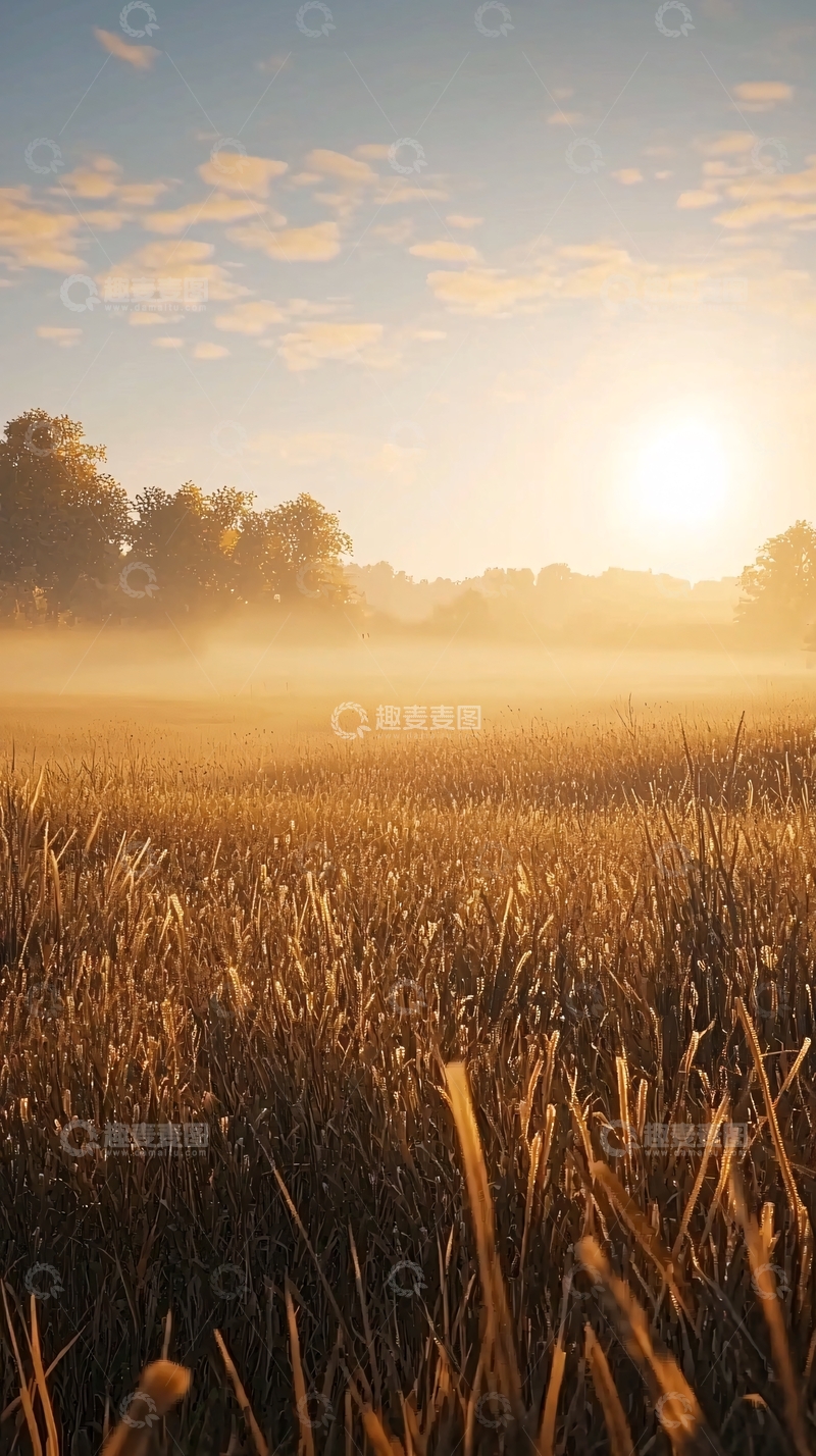 高清大图下载【趣麦麦图】金色的麦田日出景色