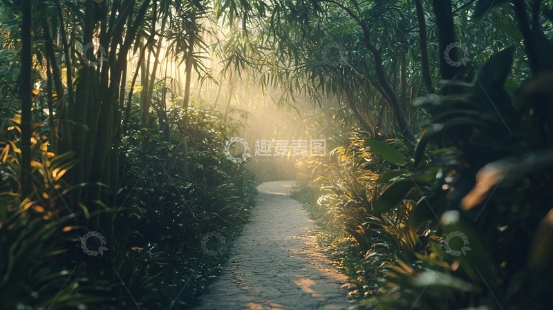高清大图下载【趣麦麦图】清晨竹林小路