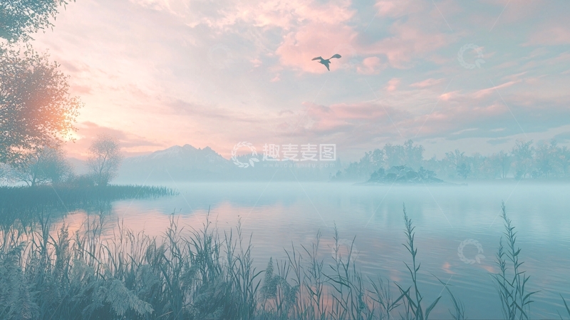 高清大图下载【趣麦麦图】清晨薄雾湖面景色