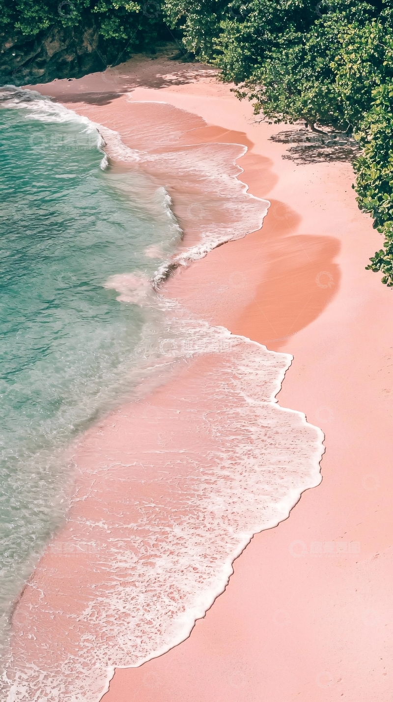 高清大图下载【趣麦麦图】粉红沙滩海浪海岸线