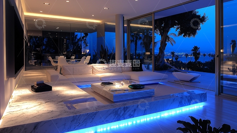 高清大图下载【趣麦麦图】现代简约客厅夜景