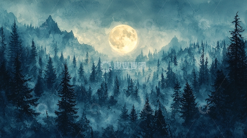 高清大图下载【趣麦麦图】月夜森林