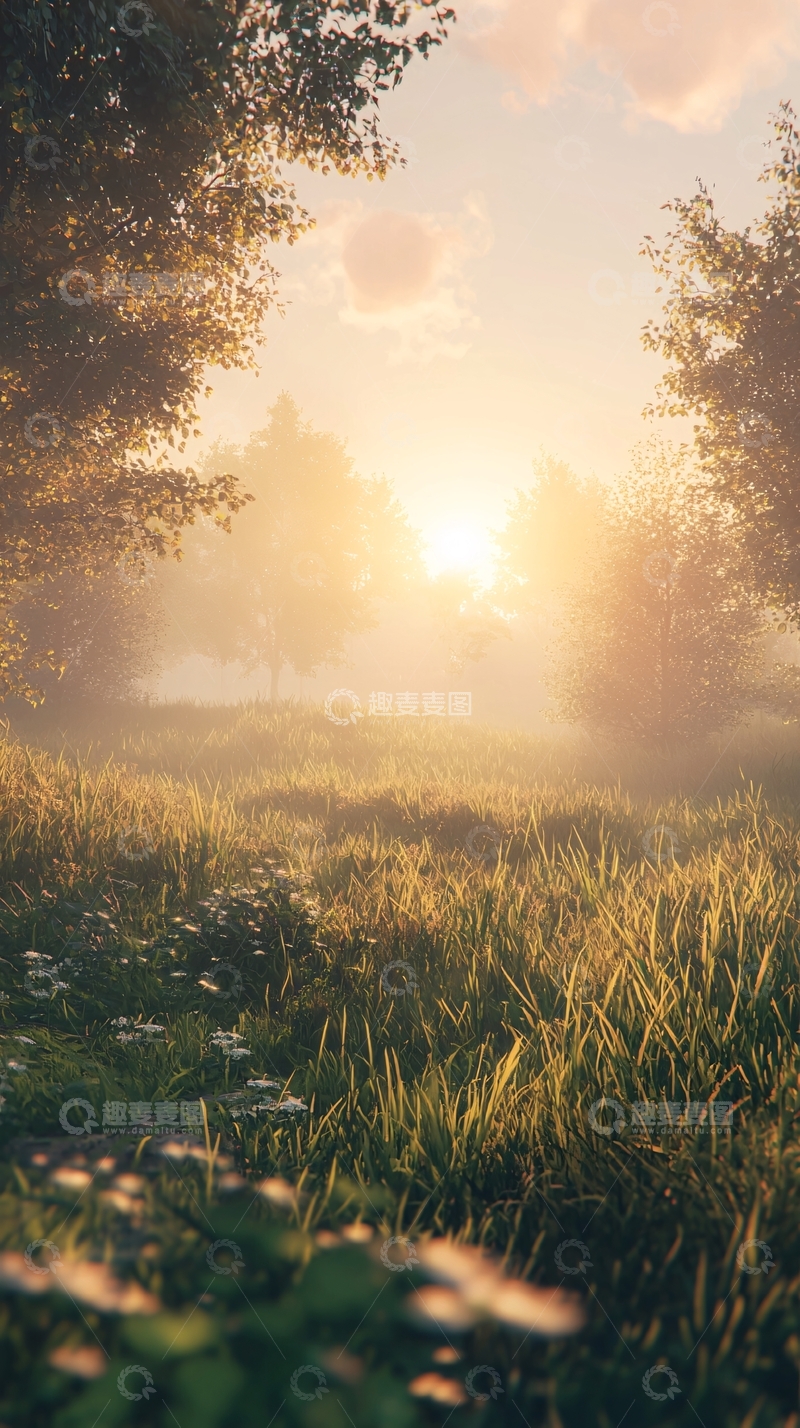 高清大图下载【趣麦麦图】清晨阳光穿过树林草地