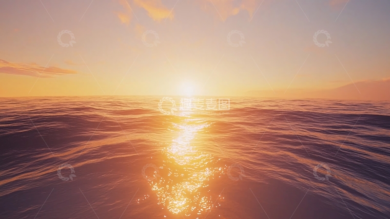 高清大图下载【趣麦麦图】海面日落余晖