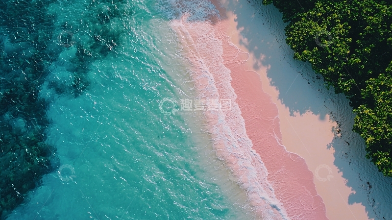 高清大图下载【趣麦麦图】粉红色沙滩海浪碧海