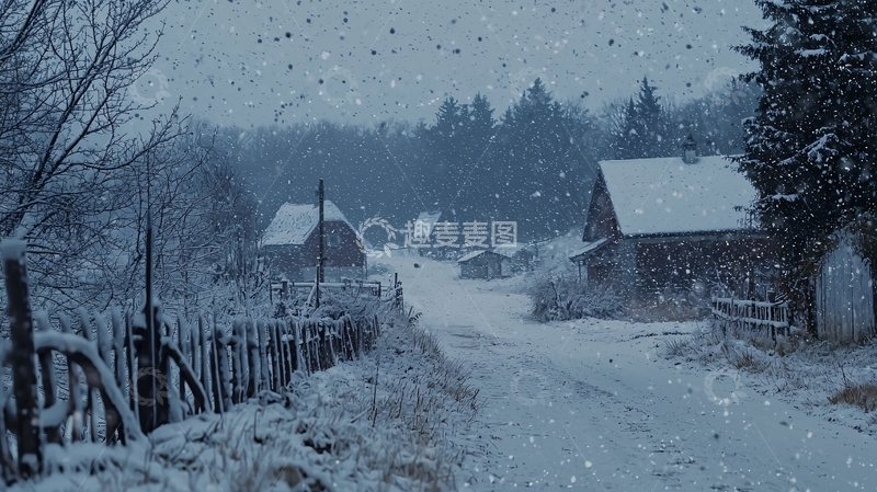 高清大图下载【趣麦麦图】雪景村庄