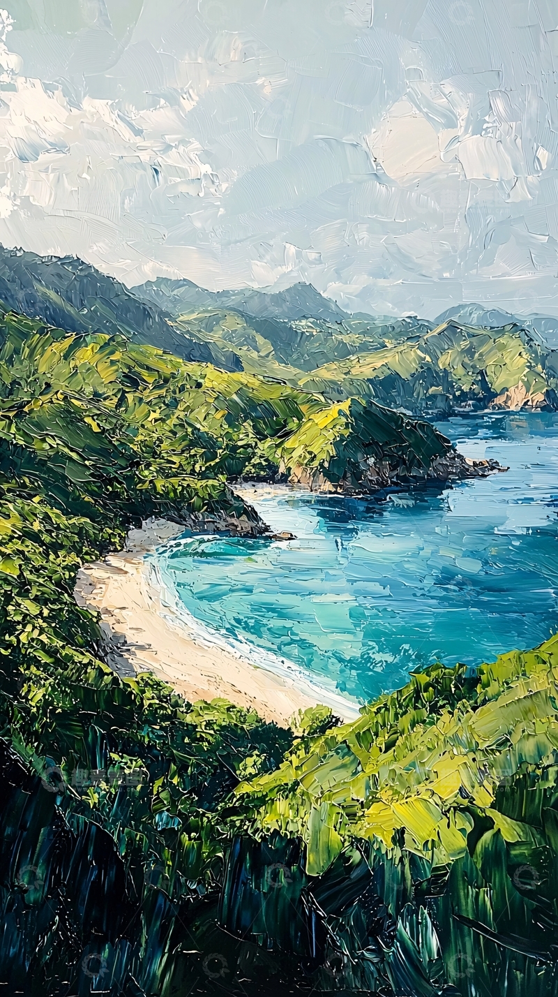 高清大图下载【趣麦麦图】海岸山脉油画风景