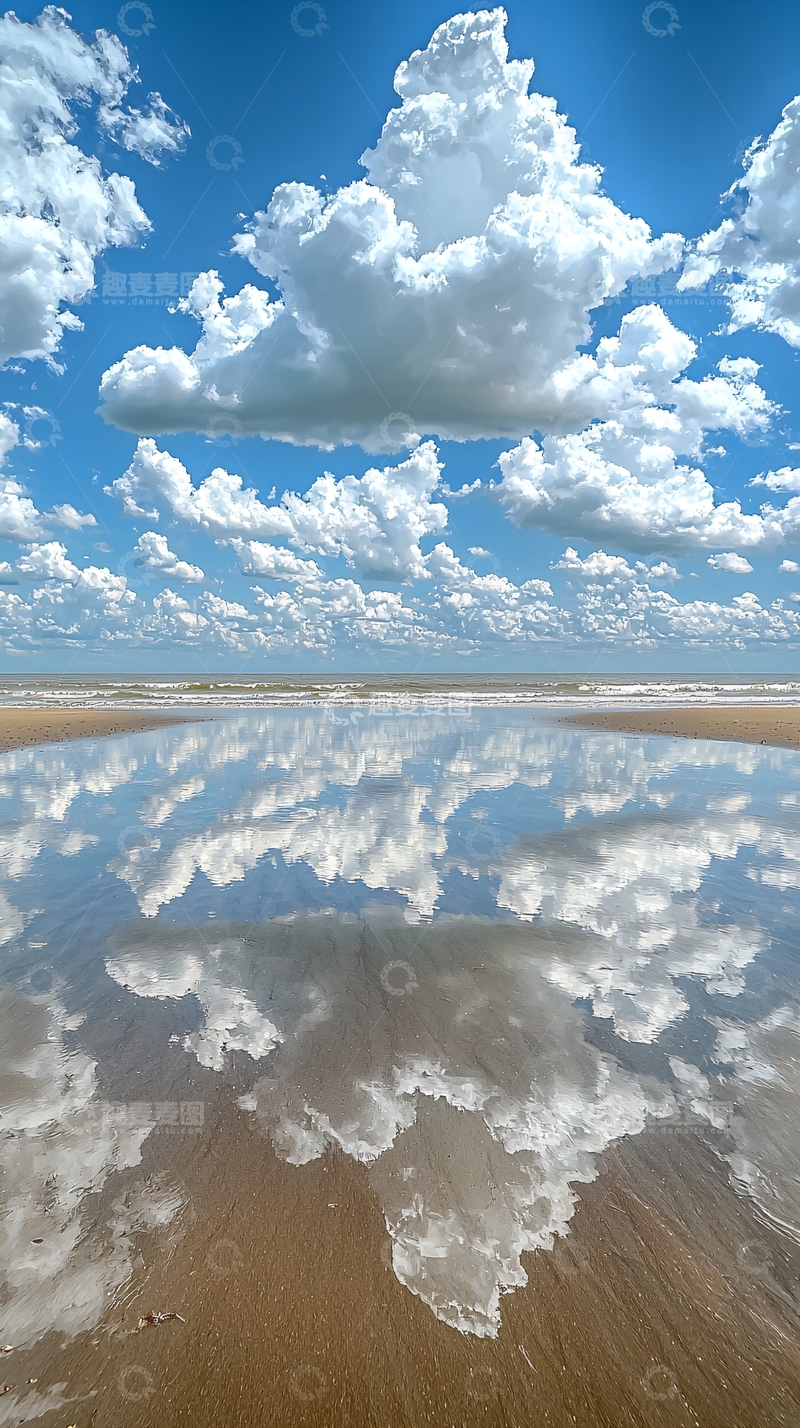 高清大图下载【趣麦麦图】蓝天白云在水面上的倒影