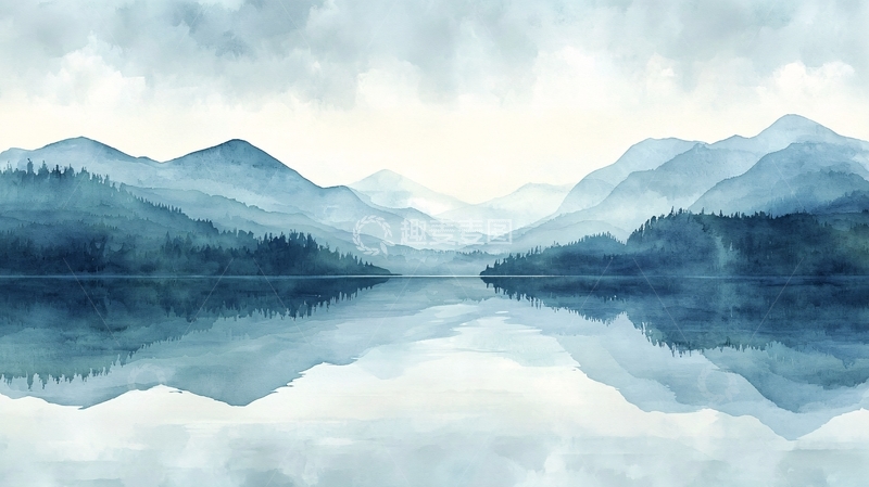 高清大图下载【趣麦麦图】水墨山水倒影意境