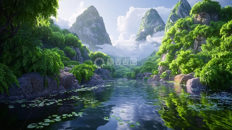 高清大图下载【趣麦麦图】山间河流