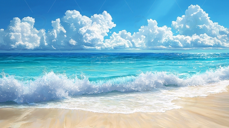阳光海滩与朵朵白云